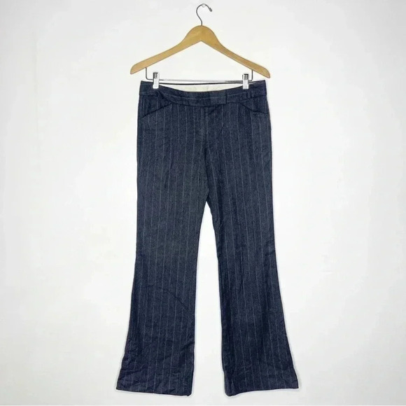 Theory Gray Stripe Wool Boot Trouser Pants Size 8 - Picture 1 of 7